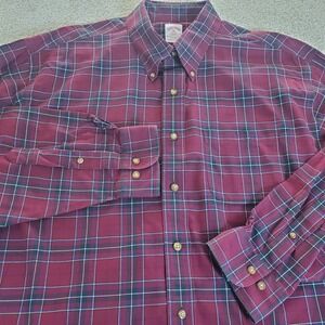 Brooks Brothers Button Down Mens XL Burgundy Plaid 346 Long Sleeve Shirt